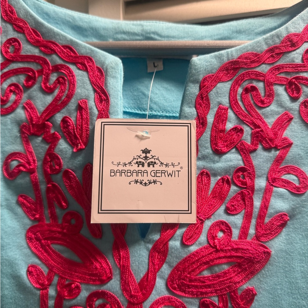 Barbara Gerwit Turquoise and Pink Embroidered Dress
